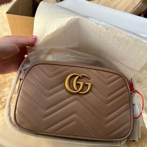Gucci Beige Pink Chevron GG Marmont Crossbody Bag